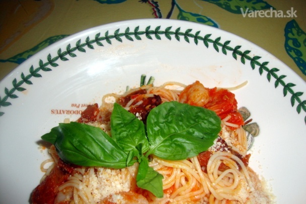 Krevety so špagetami a s paradajkovou omáčkou (fotorecept) recept